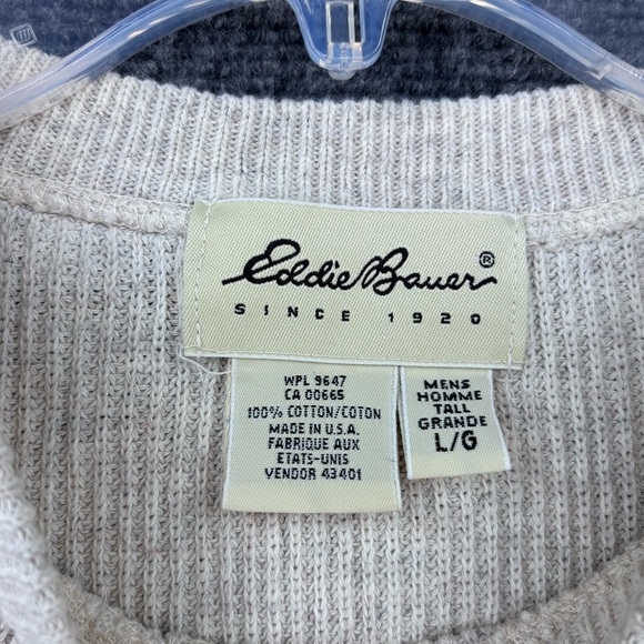 VINTAGE Eddie Bauer Beige Crew Neck Ribbed Knit Sweater Men’s Large Made In USA - Picture 5 of 10